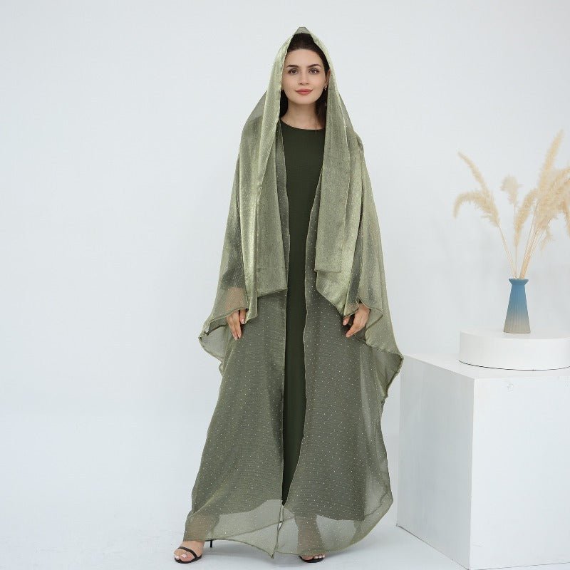Rhinestone Ice Crinkle Batwing Sleeve Abaya Set(MOA237)