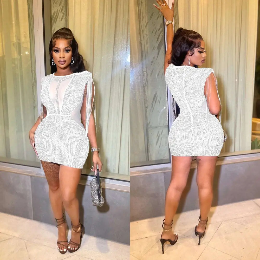 Rhinestone Mesh Hot Drilling Mini Dress