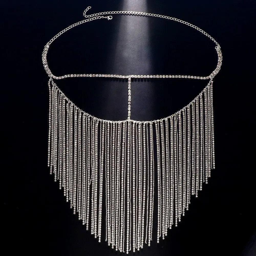 MAC054 Rhinestone Tassel Face Chain Mask - Bling Cover for Parties & Events