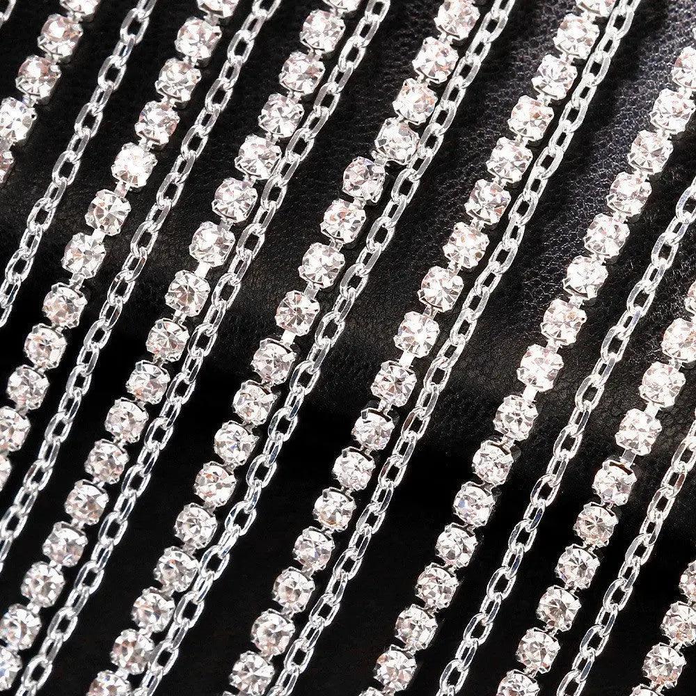 MAC054 Rhinestone Tassel Face Chain Mask - Bling Cover for Parties & Events