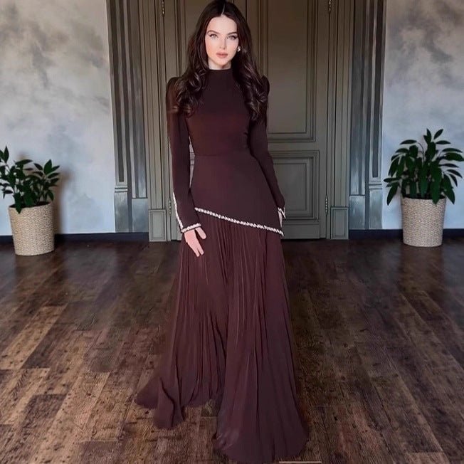 Rhinestone-Trimmed Top & Pleated Skirt Set(MS317)
