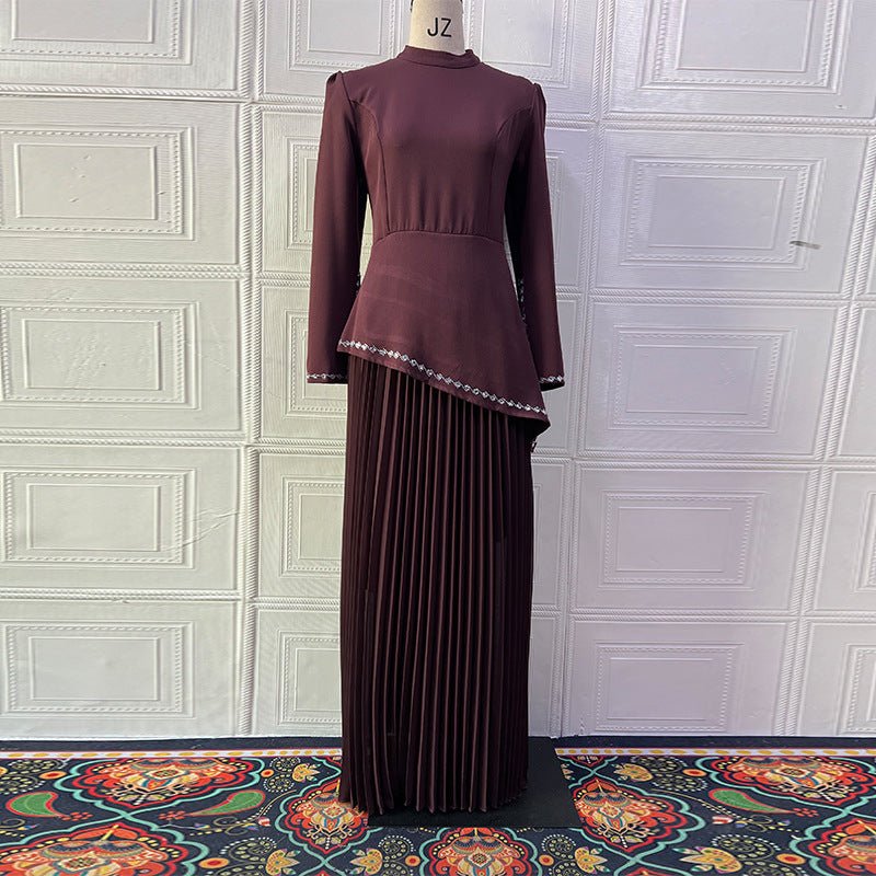 Rhinestone-Trimmed Top & Pleated Skirt Set(MS317)