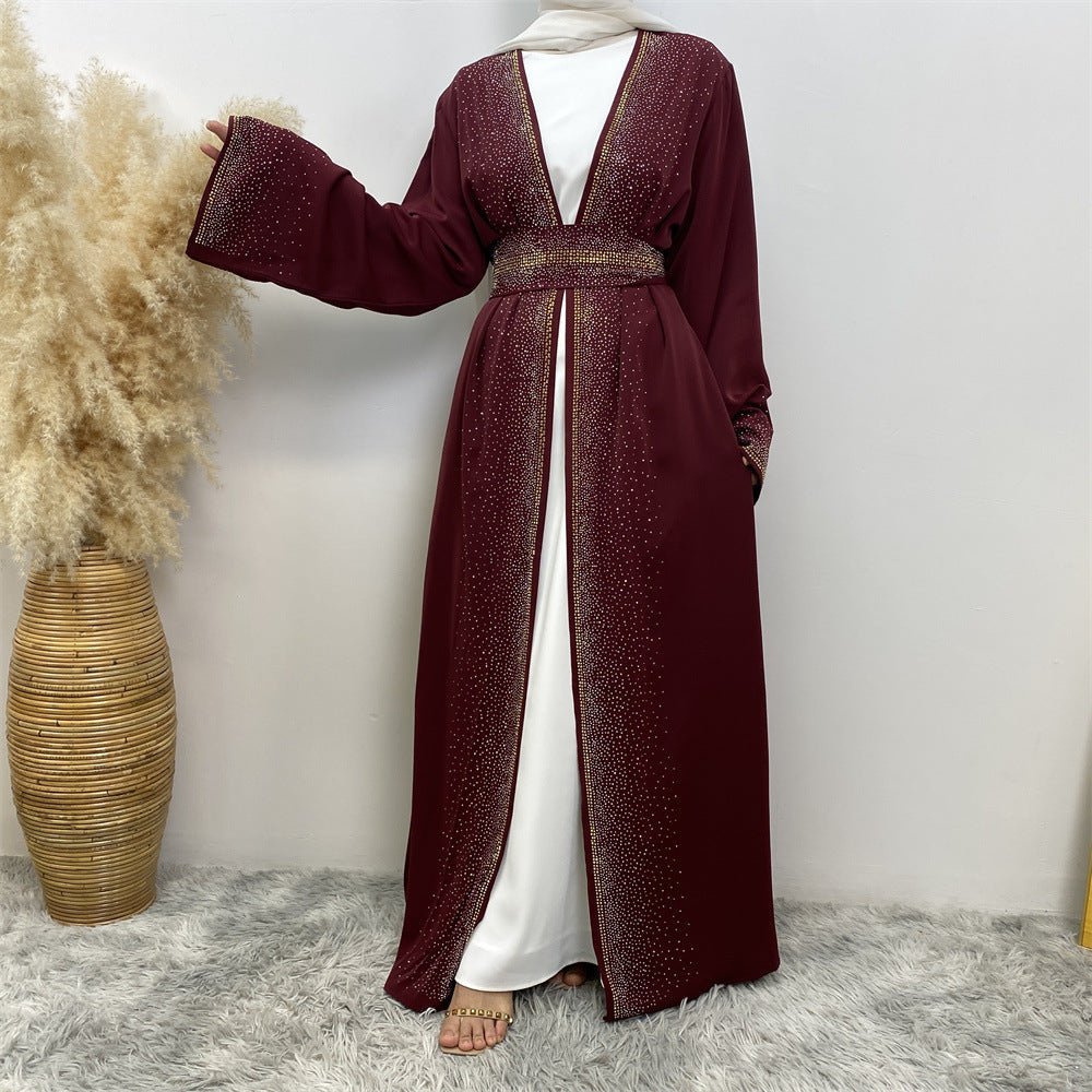 Rhinestones Open Abaya With Side Pockets (MOA046)