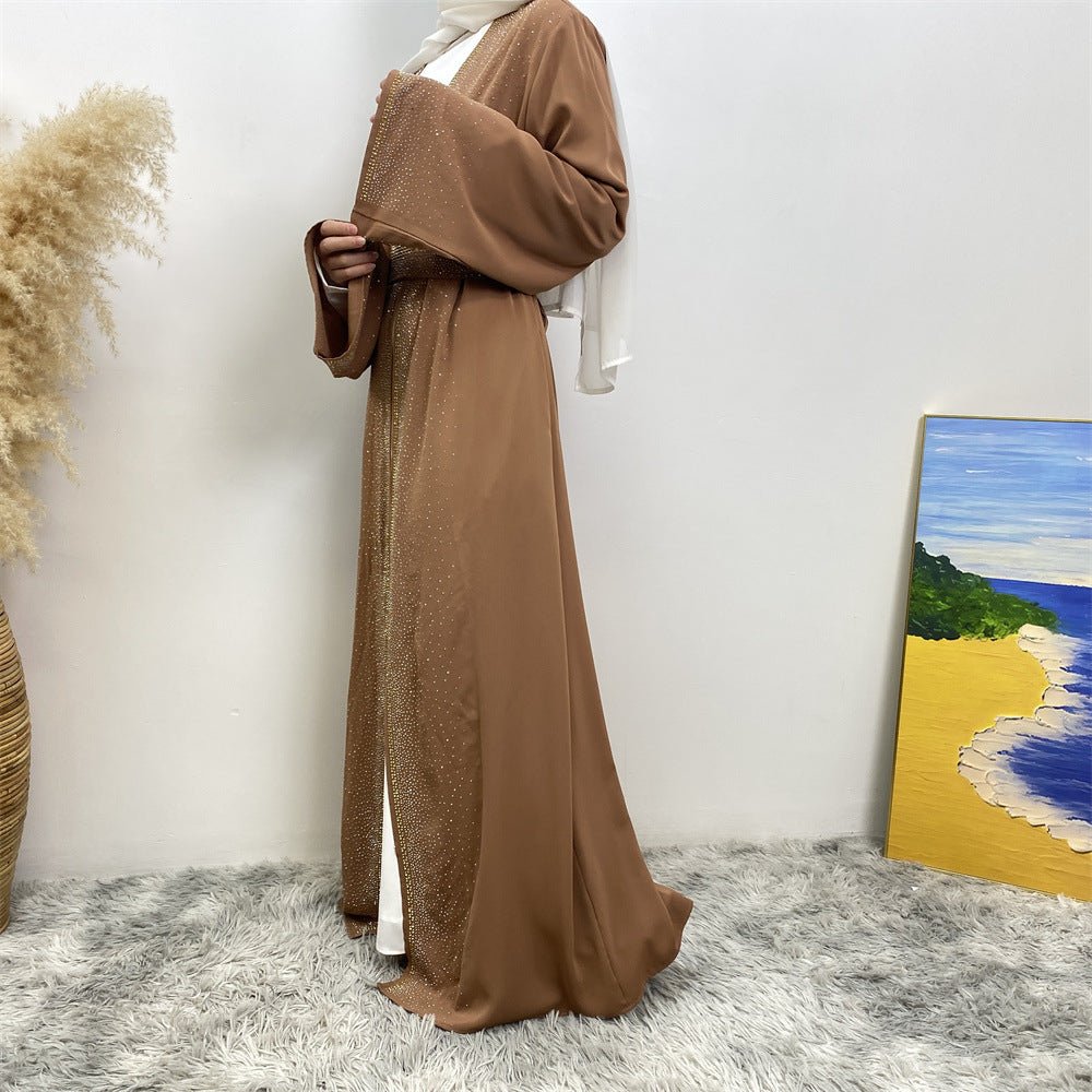 Rhinestones Open Abaya With Side Pockets (MOA046)