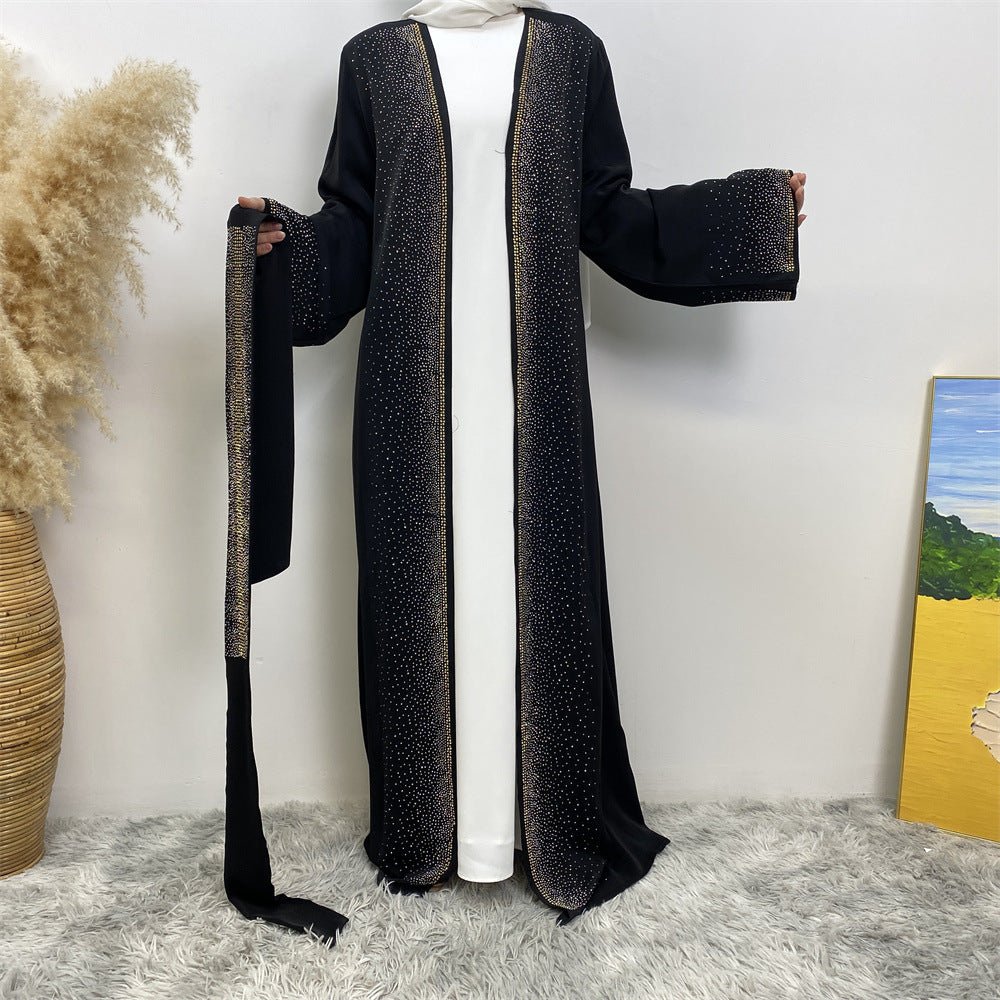 Rhinestones Open Abaya With Side Pockets (MOA046)