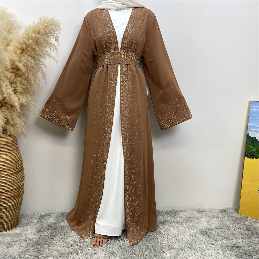 Rhinestones Open Abaya With Side Pockets (MOA046)