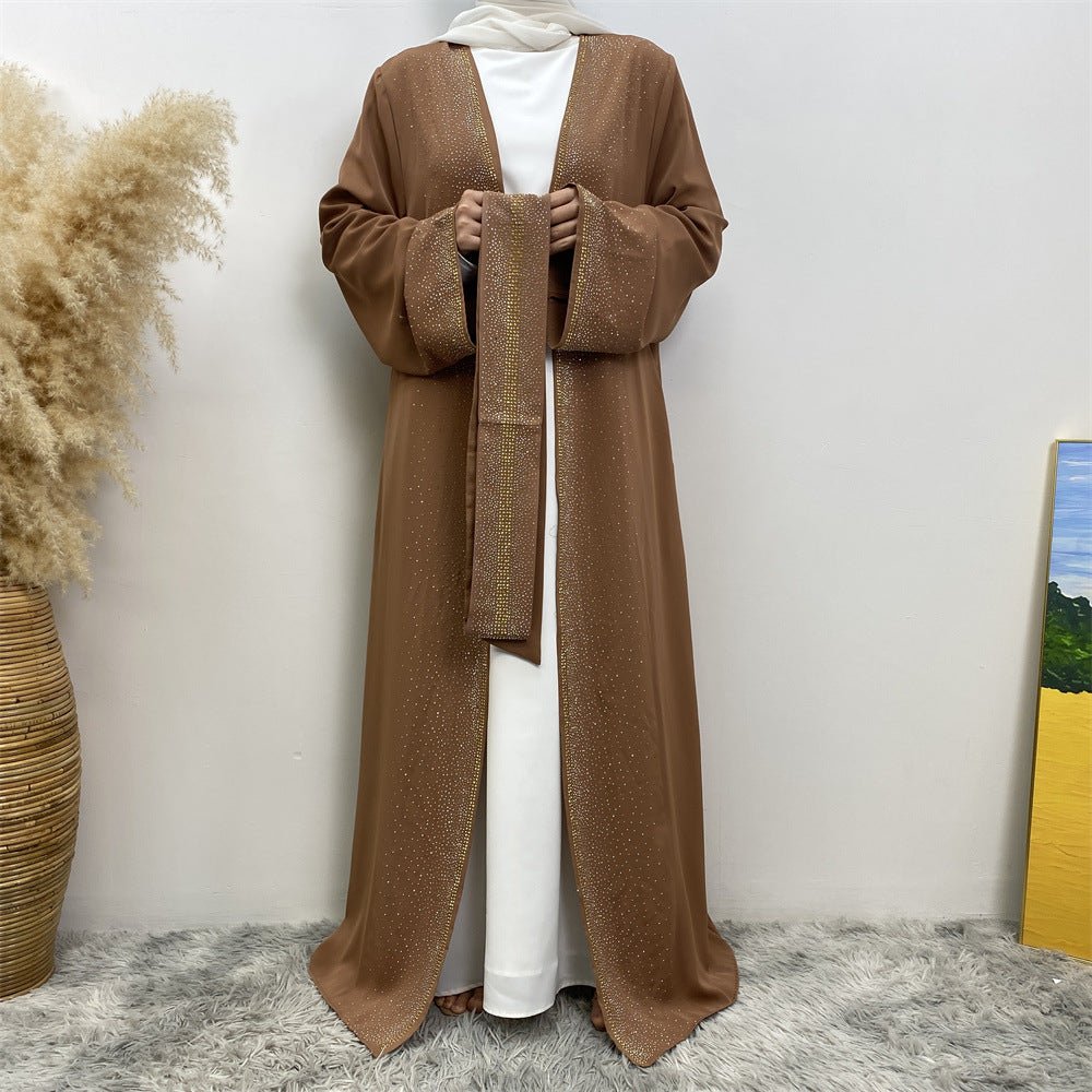 Rhinestones Open Abaya With Side Pockets (MOA046)
