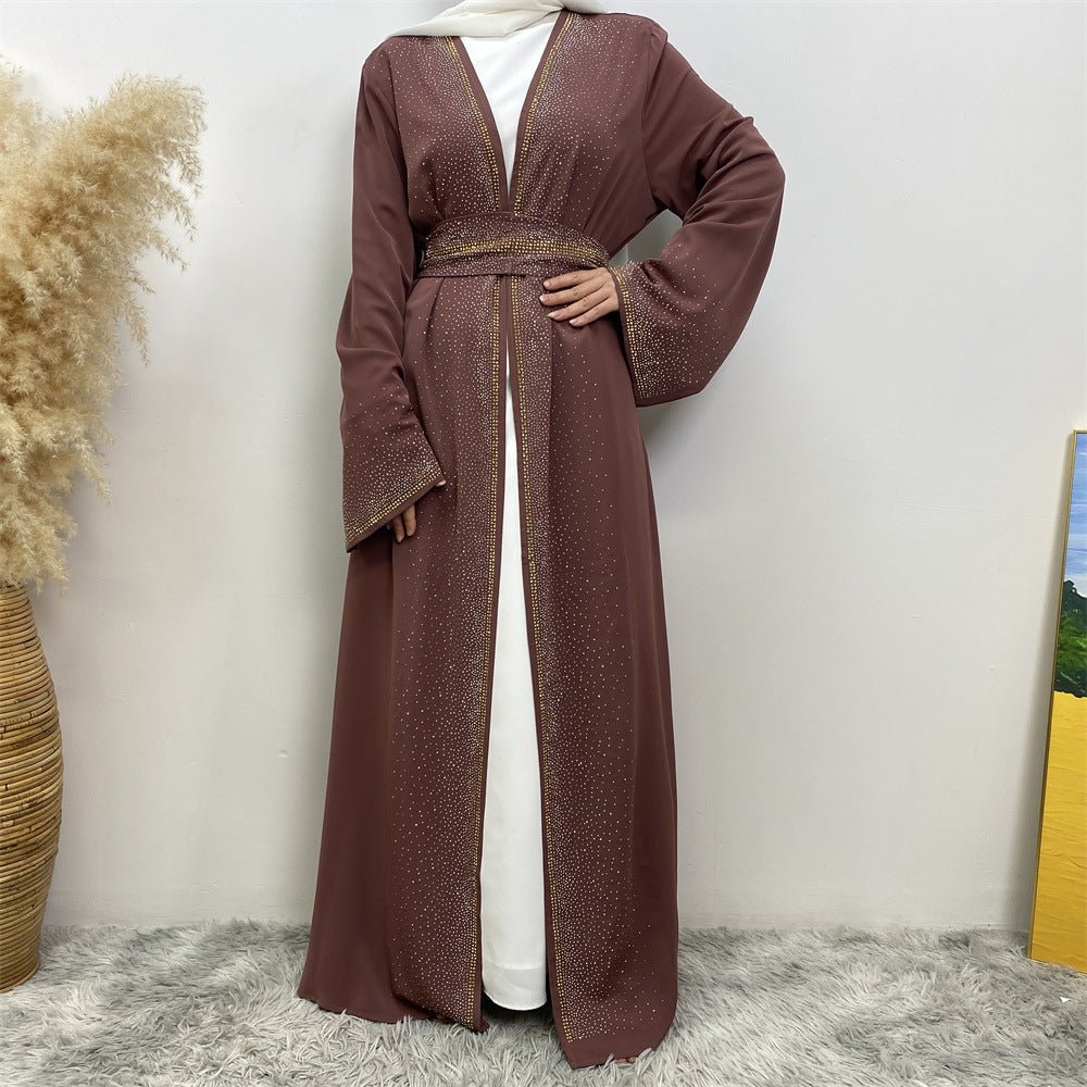 Rhinestones Open Abaya With Side Pockets (MOA046)