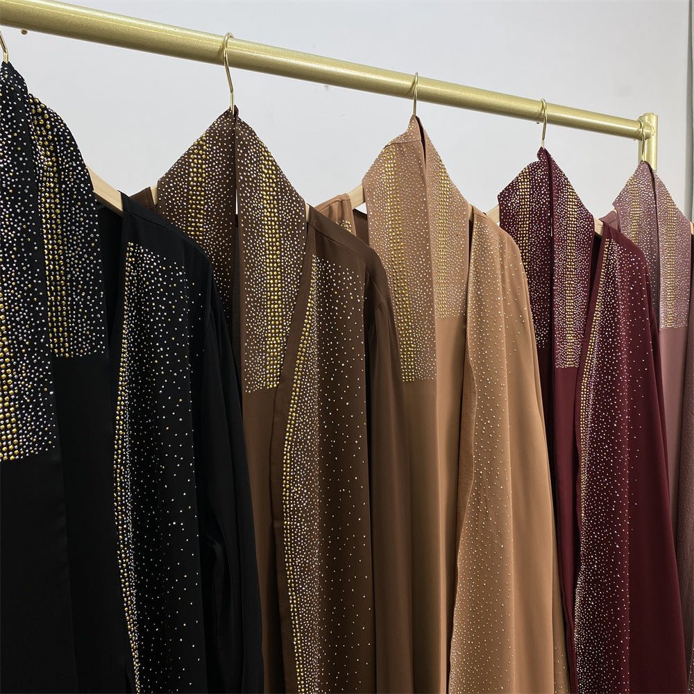 Rhinestones Open Abaya With Side Pockets (MOA046)