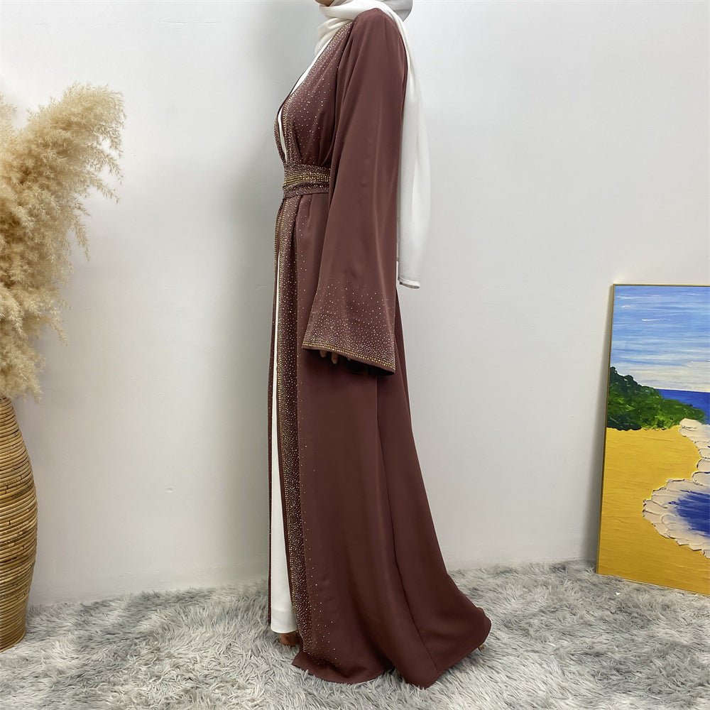 Rhinestones Open Abaya With Side Pockets (MOA046)