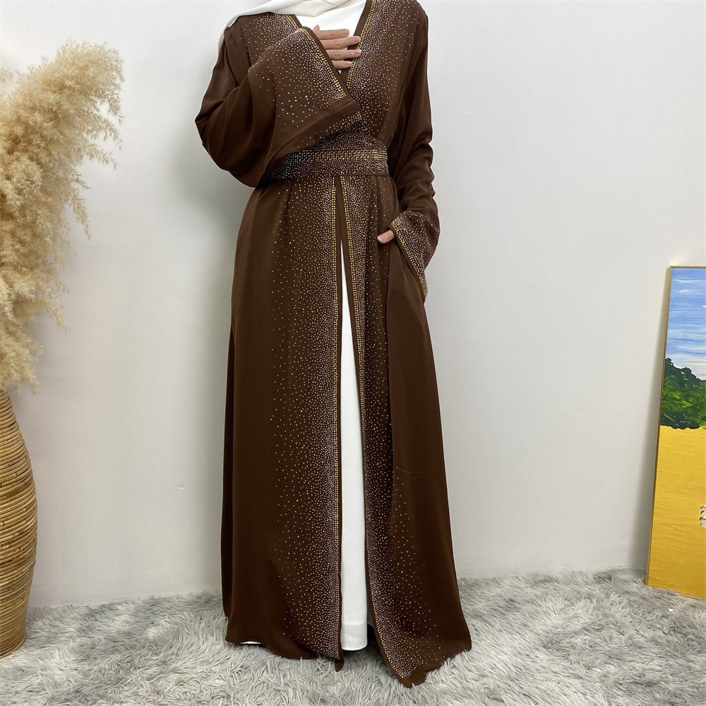Rhinestones Open Abaya With Side Pockets (MOA046)