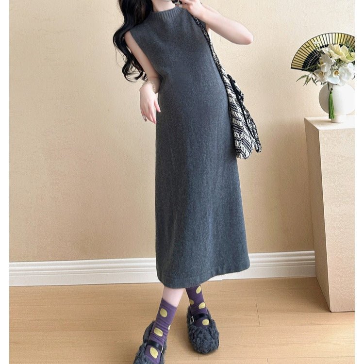 Ribbed Knit Cardigan & Tank Dress Set(MS202)