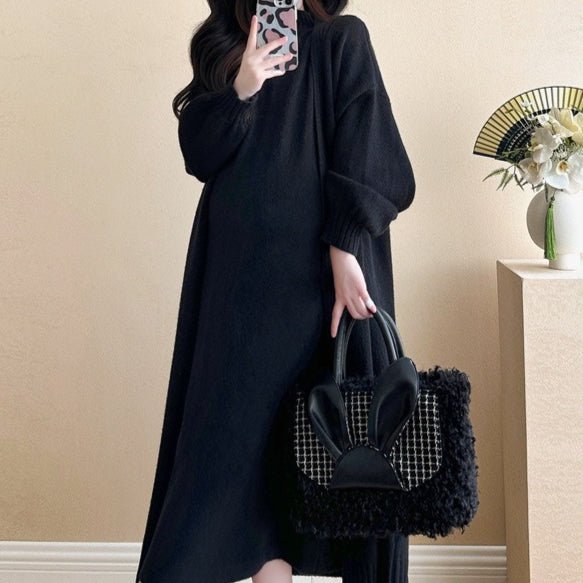 Ribbed Knit Cardigan & Tank Dress Set(MS202)