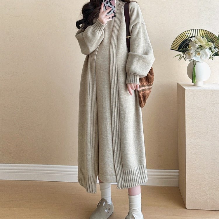 Ribbed Knit Cardigan & Tank Dress Set(MS202)