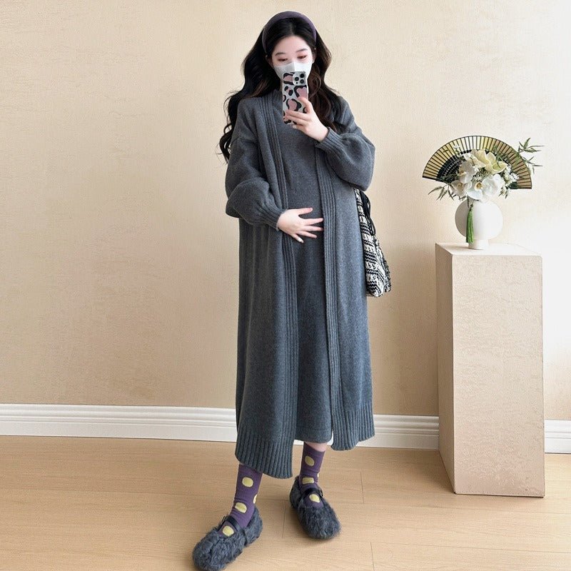 Ribbed Knit Cardigan & Tank Dress Set(MS202)