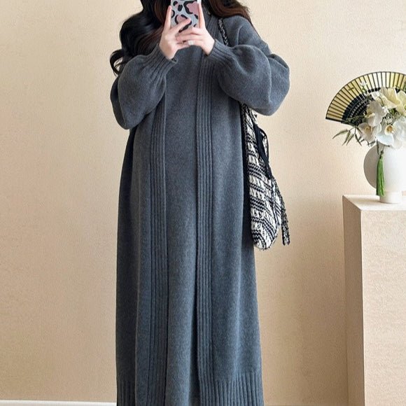 Ribbed Knit Cardigan & Tank Dress Set(MS202)
