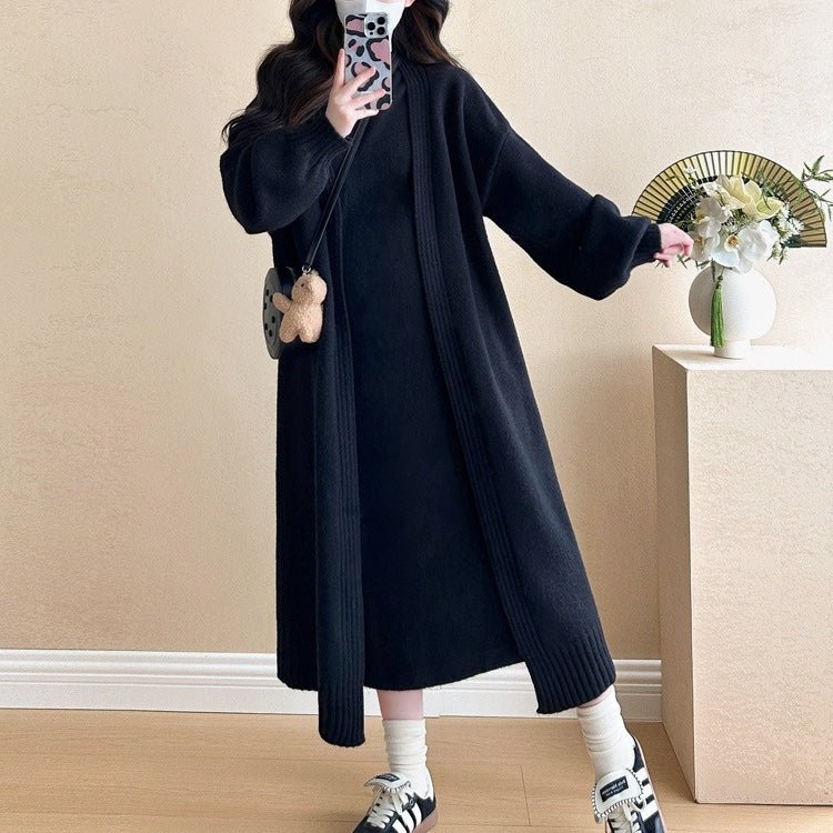 Ribbed Knit Cardigan & Tank Dress Set(MS202)