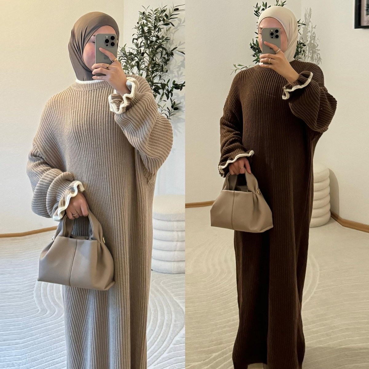 Ribbed Knit Dress with Ruffle Cuffs (MA388)