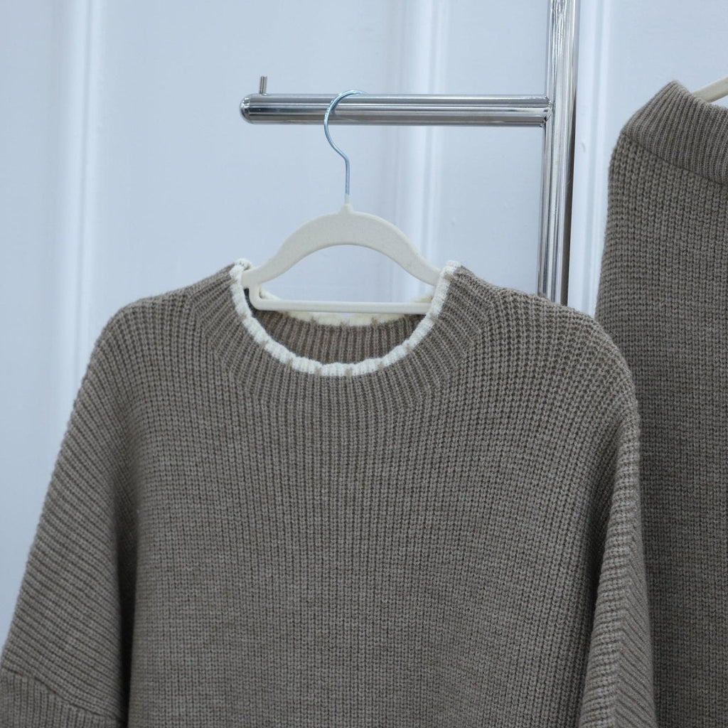 Ribbed Knit Sweater & Skirt Set with Contrast Trim (MS301)