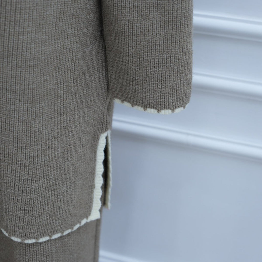 Ribbed Knit Sweater & Skirt Set with Contrast Trim (MS301)