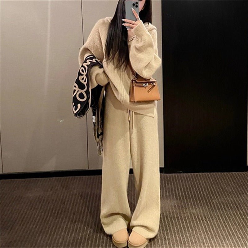 Ribbed Knit Zip-Up Hoodie Autumn Two-Piece Loungewear(MS162)