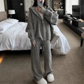 Ribbed Knit Zip-Up Hoodie Autumn Two-Piece Loungewear(MS162)