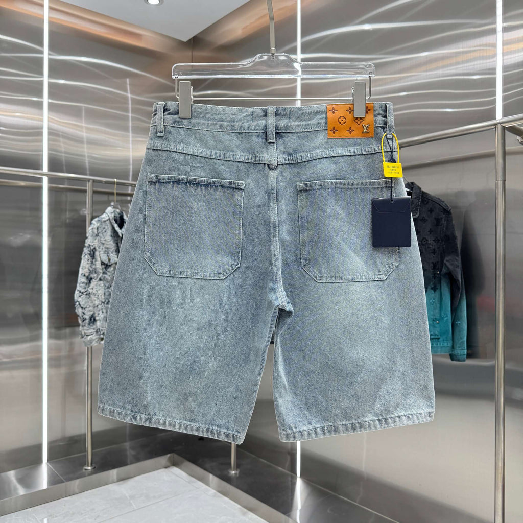 LV Flocked Letter Denim Shorts