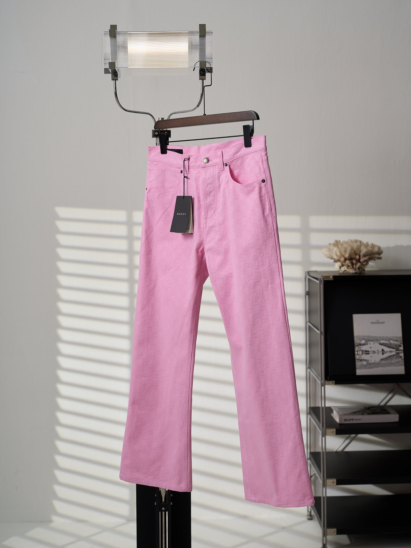 Gucci Pink or White All-over Jacquard Denim Jeans