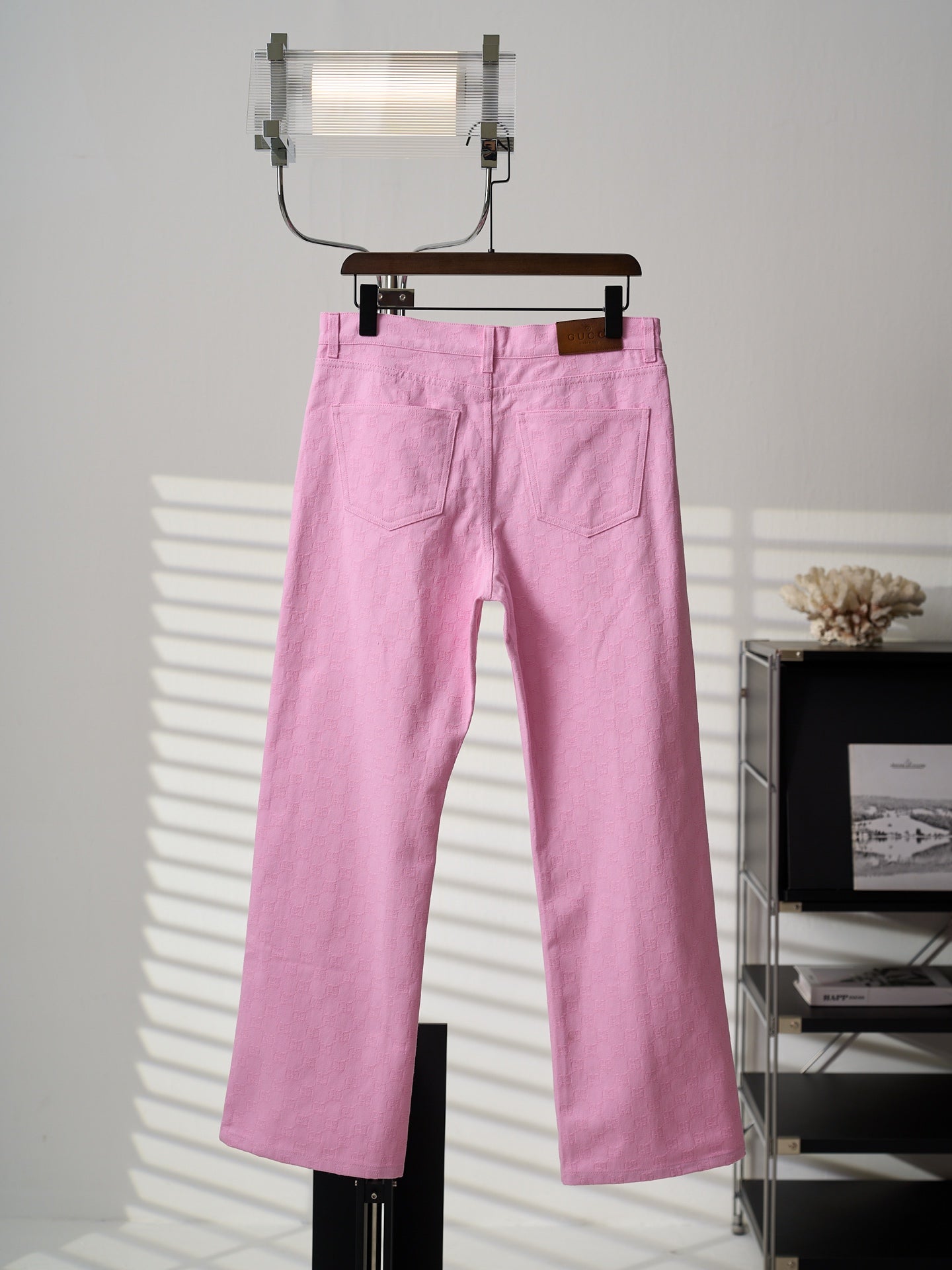 Gucci Pink or White All-over Jacquard Denim Jeans