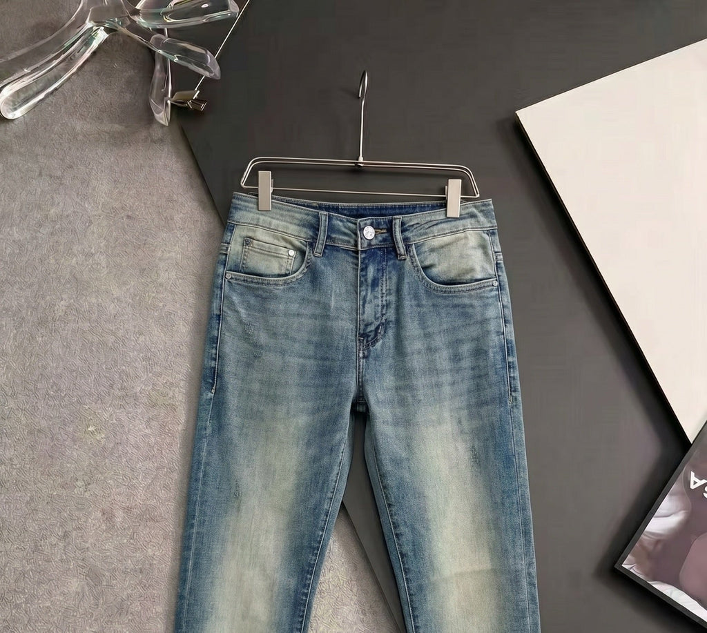 LV Animal Print Slim Fit Straight-Leg Jeans