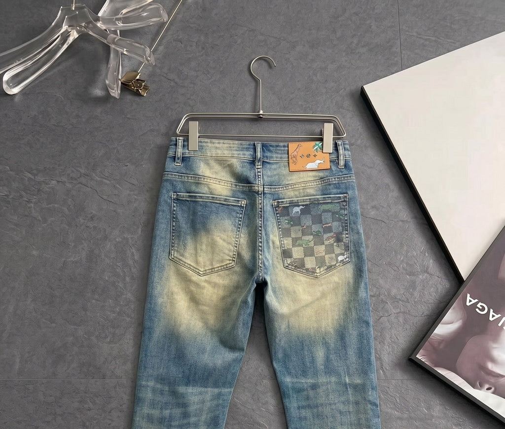 LV Animal Print Slim Fit Straight-Leg Jeans