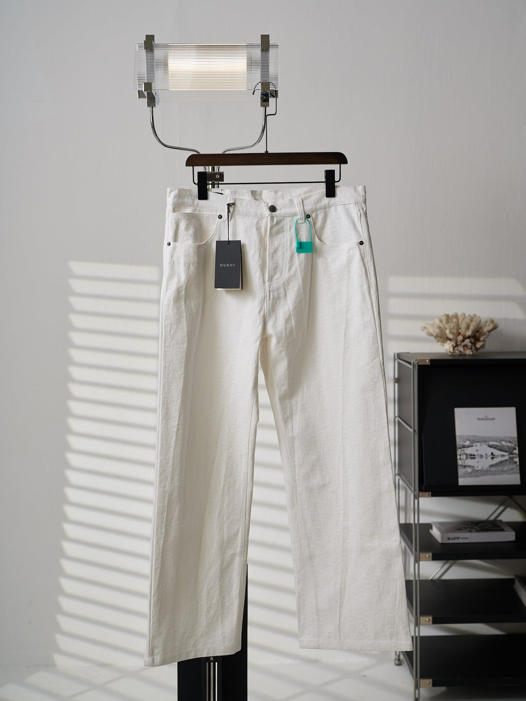 Gucci Pink or White All-over Jacquard Denim Jeans