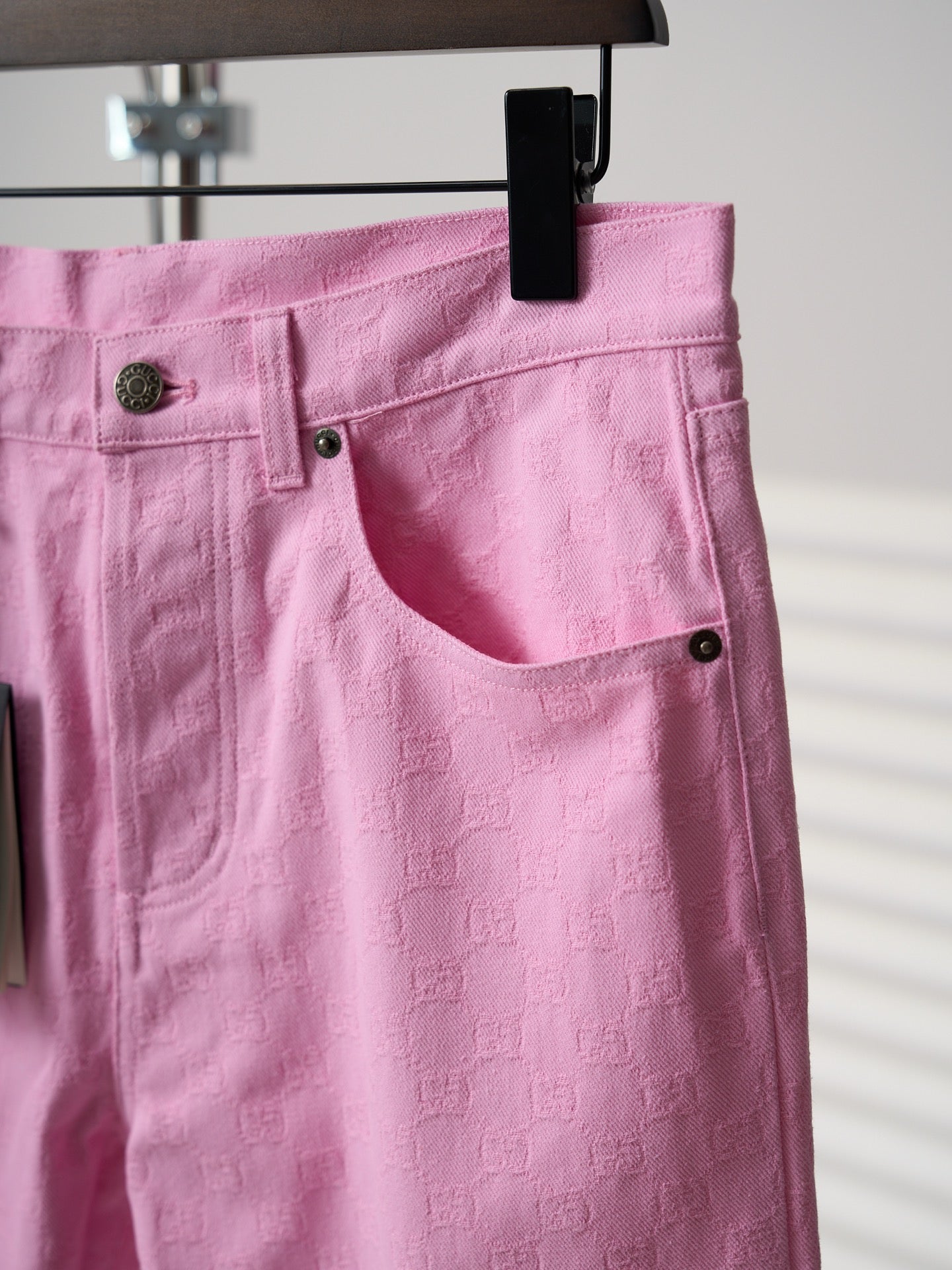 Gucci Pink or White All-over Jacquard Denim Jeans