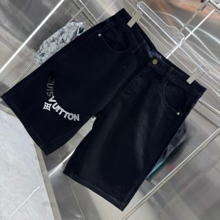 LV Flocked Letter Denim Shorts