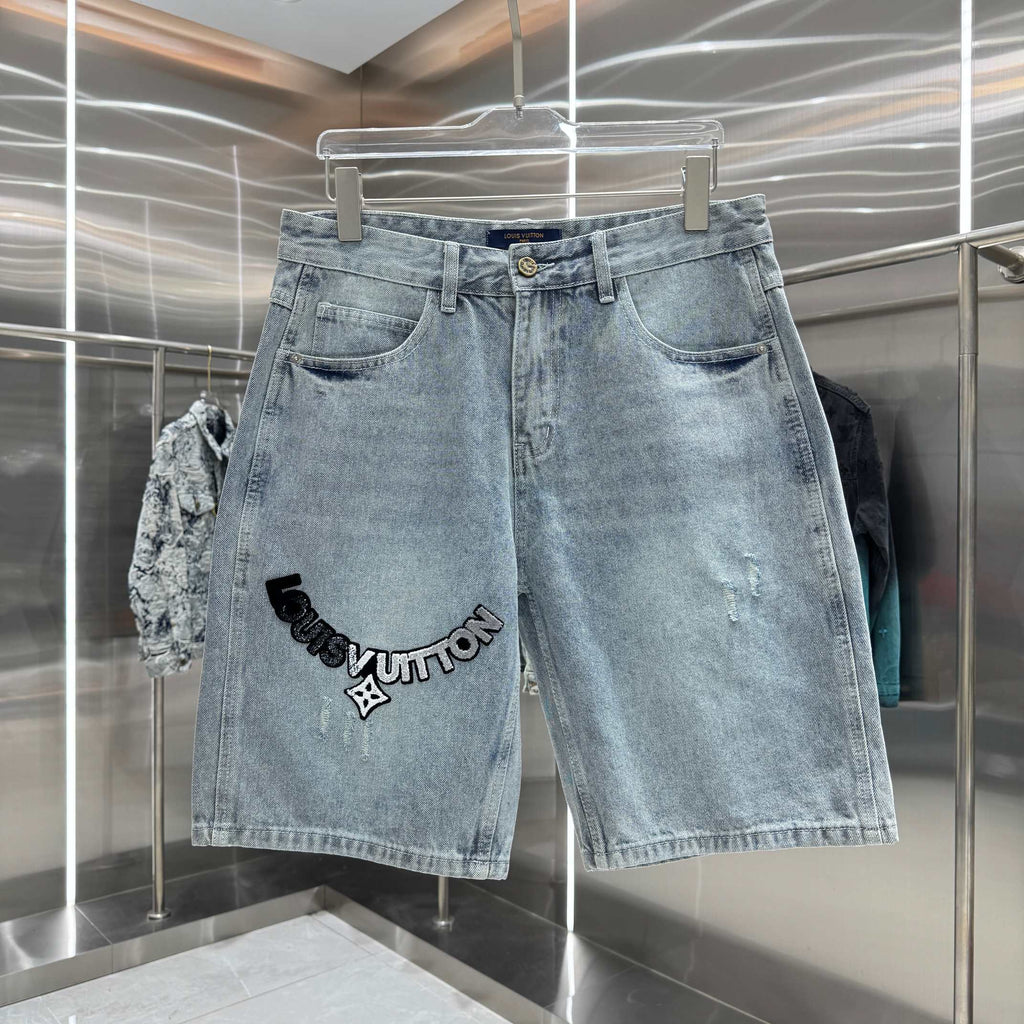 LV Flocked Letter Denim Shorts