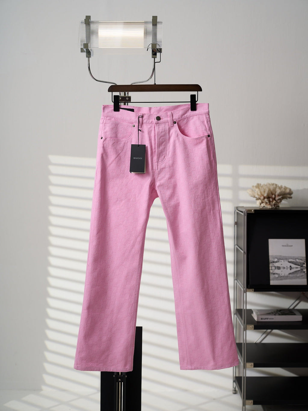 Gucci Pink or White All-over Jacquard Denim Jeans