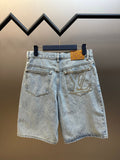 LV Embroidered Leather Label Denim Shorts