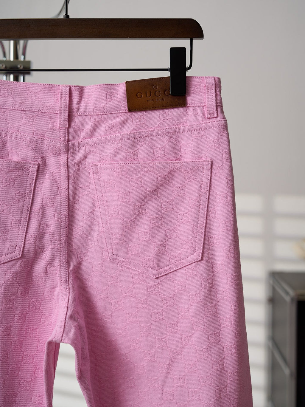 Gucci Pink or White All-over Jacquard Denim Jeans