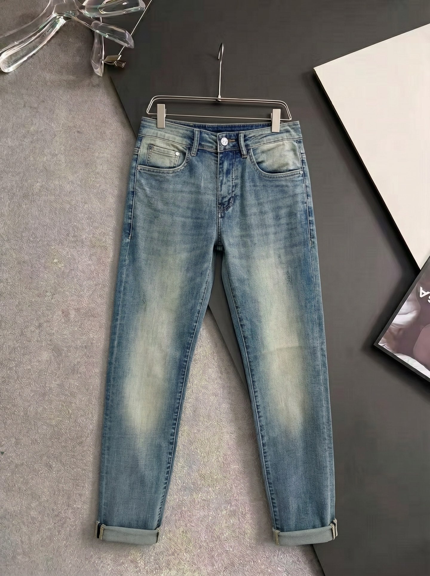 LV Animal Print Slim Fit Straight-Leg Jeans