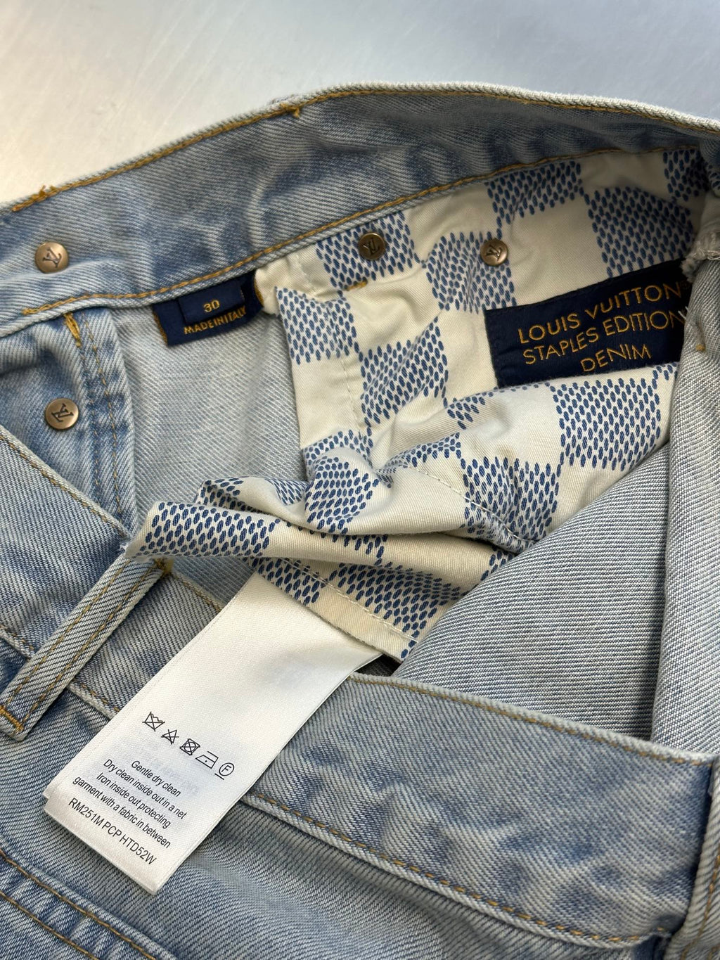LV Embroidered Leather Label Denim Shorts