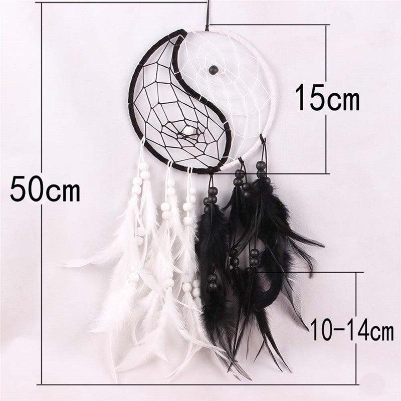 Romantic Dream Catcher Tree of Life Brown Native Handmade Traditional Dream Catcher Yin Yang 50" Long Home Decoration Feather Dream-catcher For Bedroom Wall Hanging Home Decor Wedding Party Blessing Gift