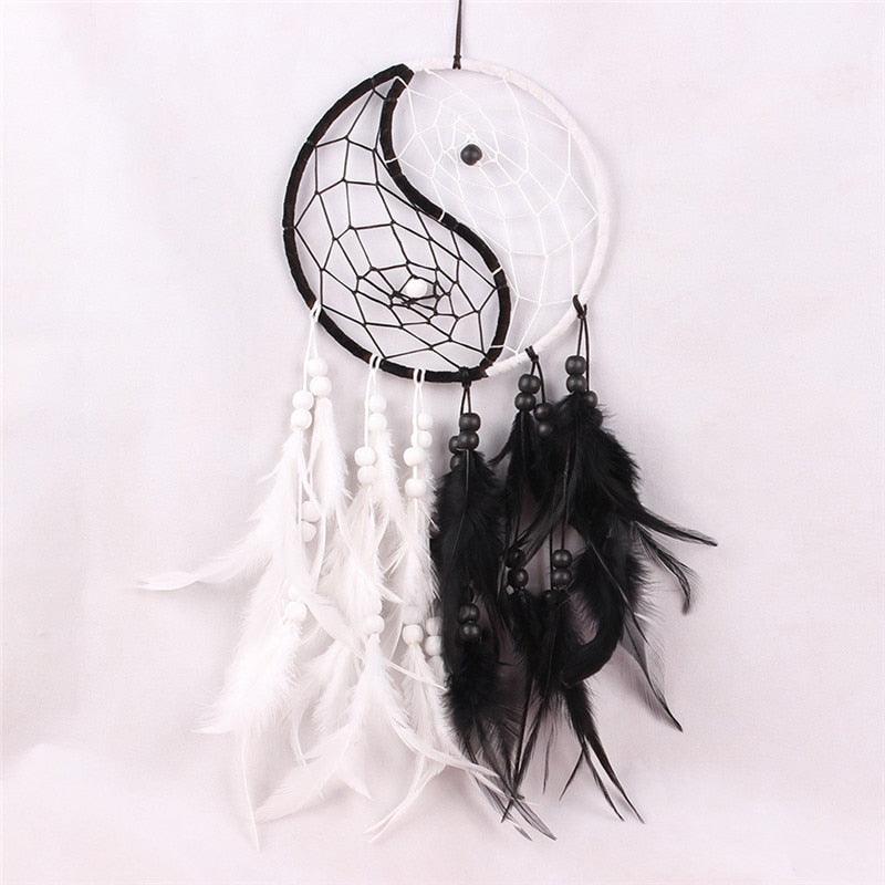 Romantic Dream Catcher Tree of Life Brown Native Handmade Traditional Dream Catcher Yin Yang 50" Long Home Decoration Feather Dream-catcher For Bedroom Wall Hanging Home Decor Wedding Party Blessing Gift