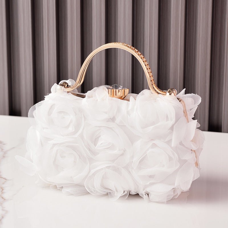 Rose Flower Evening Clutch | Bridal Wedding Bag with Metal Handle(MAC357)