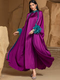 Rose Purple Luxury Feather-Embellished Abaya Dress Two-Piece Set with Crystal & Bead Details (MOA159)