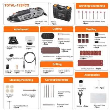 Rotary Tool 1.8 Amp Power with MultiPro Keyless and 170 Accessories - RTD36AC