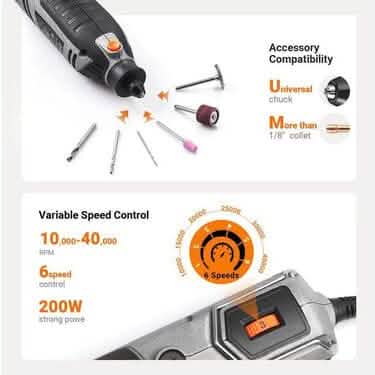 Rotary Tool 1.8 Amp Power with MultiPro Keyless and 170 Accessories - RTD36AC