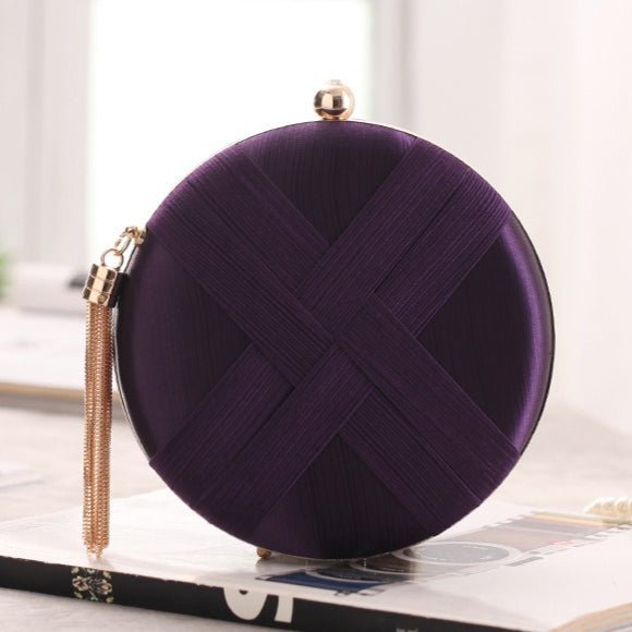 Round Evening Clutch Handbag with Braided Accent (MAC287)