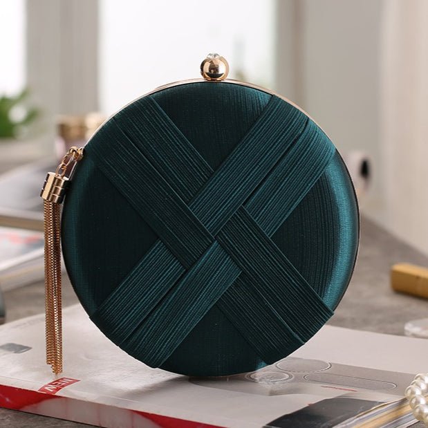 Round Evening Clutch Handbag with Braided Accent (MAC287)