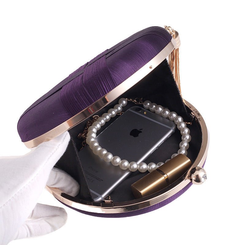 Round Evening Clutch Handbag with Braided Accent (MAC287)