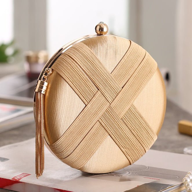 Round Evening Clutch Handbag with Braided Accent (MAC287)